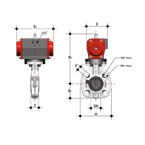 FKOF/CP NO DN 40-65 - PNEUMATICALLY ACTUATED BUTTERFLY VALVE