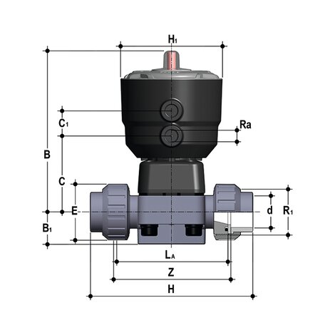 DKUAC/CP NO - Pneumatically actuated 2-way diaphragm valve PN 10 DN 15:65