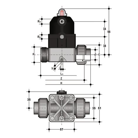 CMUIF/CP NO - PNEUMATICALLY ACTUATED COMPACT DIAPHRAGM VALVE DN 12:15