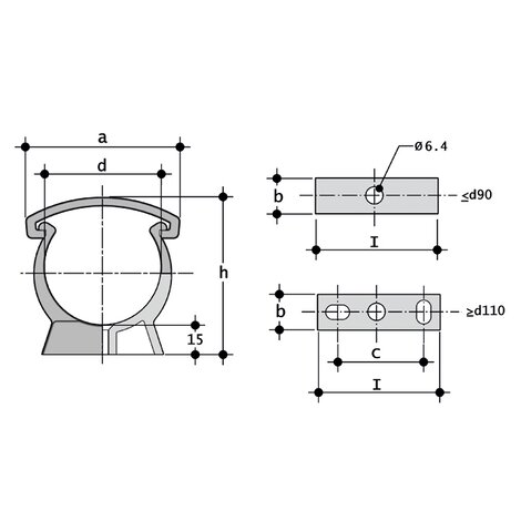 Disegno quotato del supporto per tubi ZIKM Disegno quotato del supporto ZIKM per tubo ISO-DIN in PP
