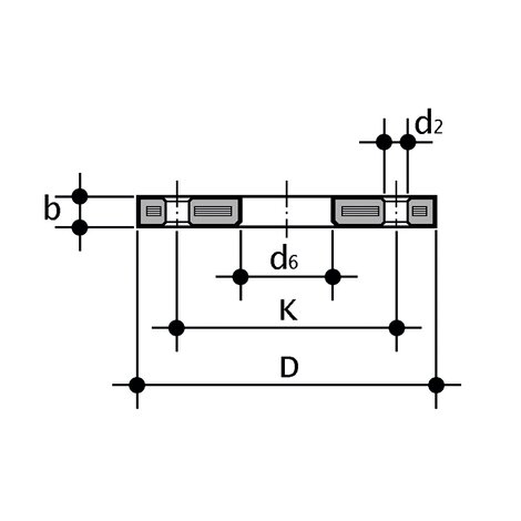 Disegno tecnico della flangia OAB, ODB serie ISO-DIN