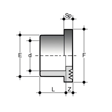 Disegno tecnico del raccordo per incollaggio - collari per flangiatura QRV