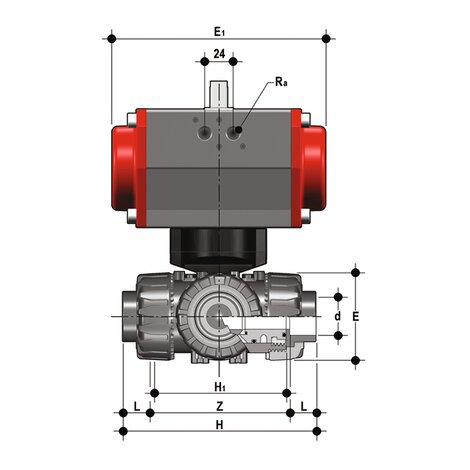 LKDJV/CP DA - PNEUMATICALLY ACTUATED DUAL BLOCK® 3-WAY BALL VALVE