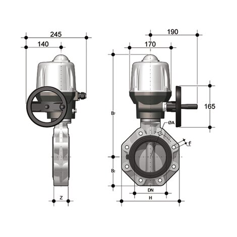 FKOC/CE 24V AC/DC LUG ISO-DIN DN 125-200 - ELECTRICALLY ACTUATED BUTTERFLY VALVE
