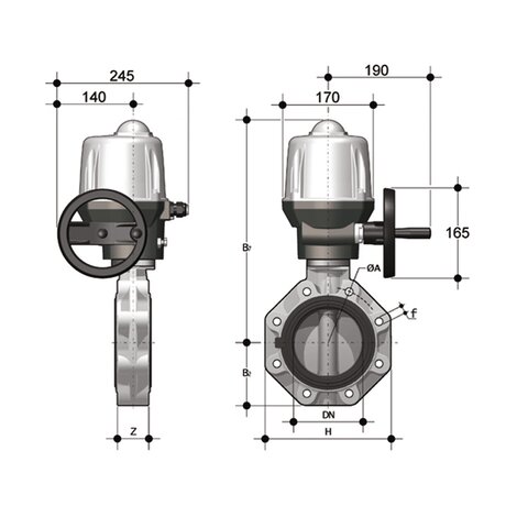 FKOF/CE 24V AC/DC LUG ISO-DIN DN 125-200 - ELECTRICALLY ACTUATED BUTTERFLY VALVE