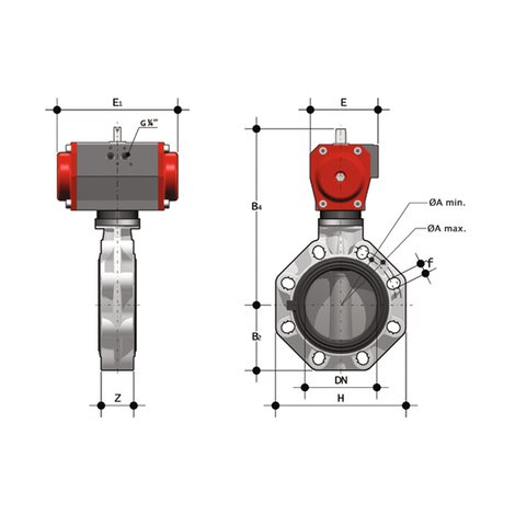 FKOV/CP DA DN 80-200 - PNEUMATICALLY ACTUATED BUTTERFLY VALVE