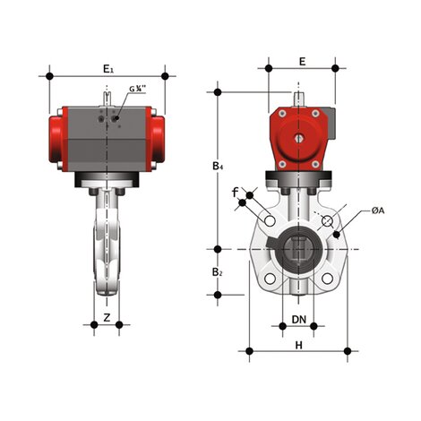 FKOV/CP NO LUG ISO-DIN DN 65 - PNEUMATICALLY ACTUATED BUTTERFLY VALVE