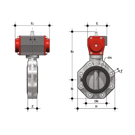 FKOM/CP NO LUG ISO-DIN DN 80-200 - PNEUMATICALLY ACTUATED BUTTERFLY VALVE
