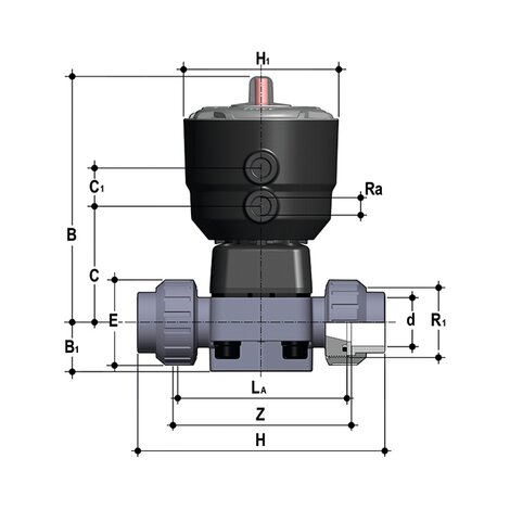 DKUIC/CP NO - Pneumatically actuated 2-way diaphragm valve PN 10 DN 15:65
