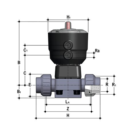 DKUFV/CP DA - Pneumatically actuated 2-way diaphragm valve PN 10 DN 15:65