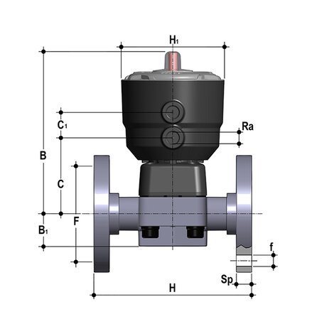 DKOV/CP NC - Pneumatically actuated 2-way diaphragm valve PN 10 DN 15:65