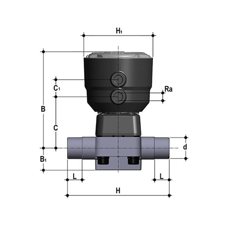 DKBDV/CP NC - Pneumatically actuated 2-way diaphragm valve PN6 for basic applications DN 15:65