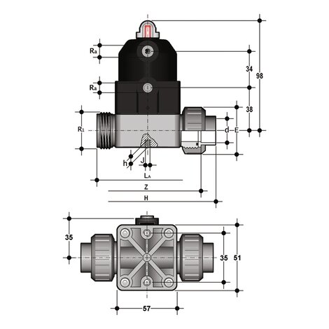 CMUIM/CP DA - PNEUMATICALLY ACTUATED COMPACT DIAPHRAGM VALVE WITH PISTON ACTUATOR DN 12:15