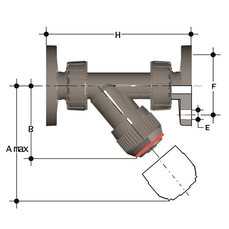 Disegno tecnico RVUOM-RVUOAM DN 15:100 in PP-H