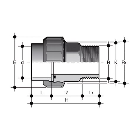 Disegno tecnico del bocchettone BIRV