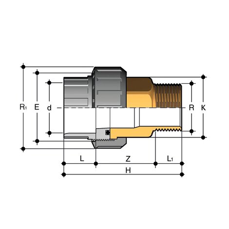 Disegno tecnico del bocchettone di passaggio BIROV