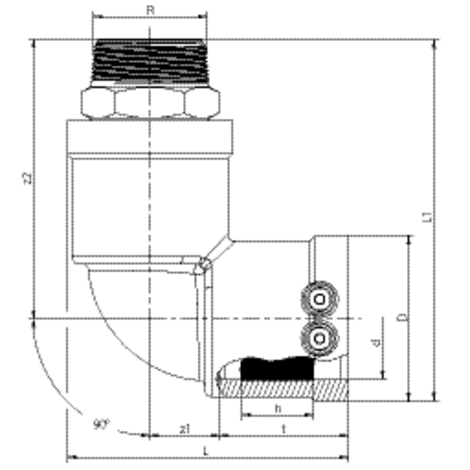 Přechodové koleno 90° PE-HD/ mosaz s vnějším závitem