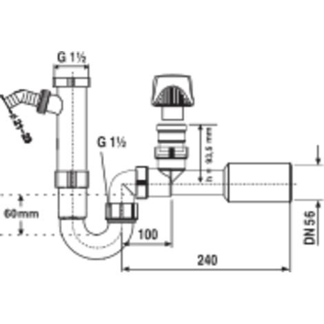Sifonové napojení s přivzdušněním DN 56