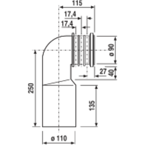 WC připojovací koleno 90° D 90/D 110 - 3 možnosti nastavení