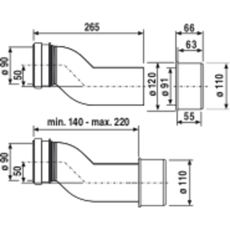 WC etážový připojovací kus D90 s redukcí D 90/ 110 - odskok 50 mm