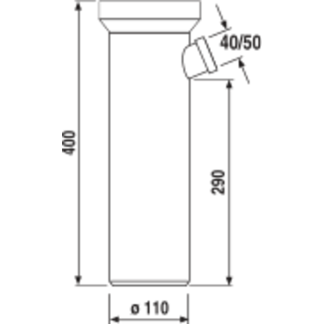 WC připojovací kus přímý D 110 s odbočkou D 40 a D 50, 400 mm