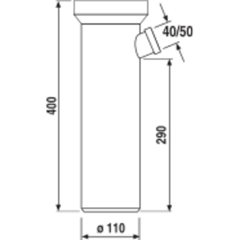 WC připojovací kus přímý D 110 s odbočkou D 40 a D 50, 400 mm