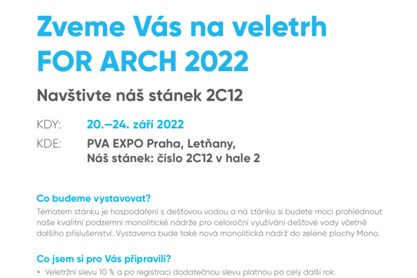 Pozvánka na veletrh FOR ARCH 2022