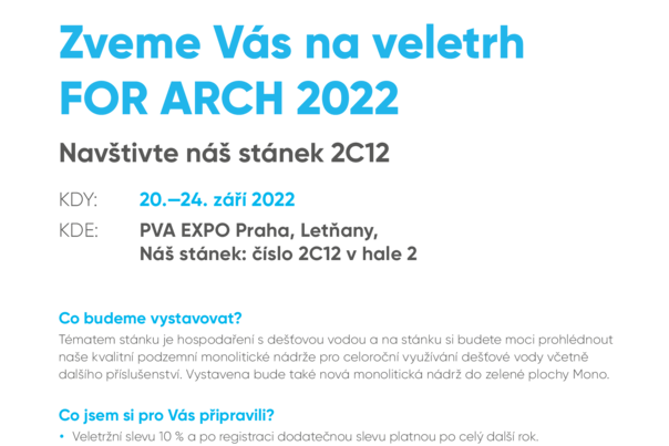 Pozvánka na veletrh FOR ARCH 2022